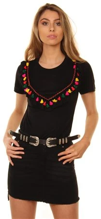 Parisian Black Dipped Hem Frayed Denim Skirt