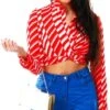 Glamorous Red Stripe Pattern Cropped Shirt