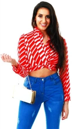 Glamorous Red Stripe Pattern Cropped Shirt