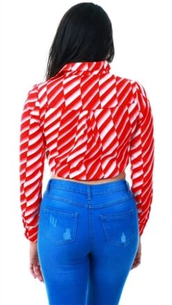 Glamorous Red Stripe Pattern Cropped Shirt -Noisy May Shop 17065 3