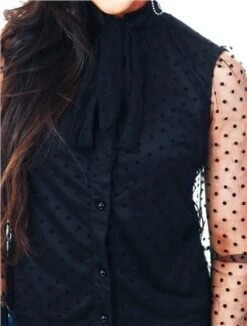 Parisian Black Dobby Mesh Pussy Bow Blouse -Noisy May Shop 17090 1