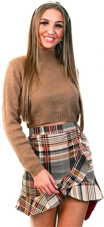 Glamorous Camel High Neck Crop Knit Jumper