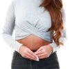 Glamorous Grey Marl Long Sleeve Twist Crop Top