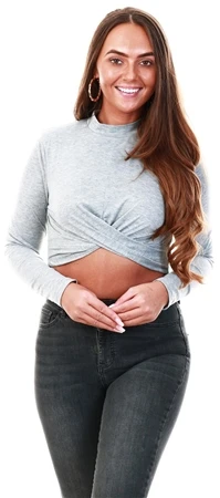 Glamorous Grey Marl Long Sleeve Twist Crop Top
