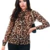 Parisian Black Animal Print Neck Tie Blouse