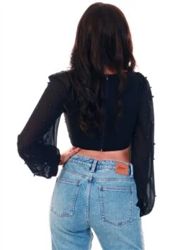 Saint Genies Black Long Sleeve Crop Top -Noisy May Shop 20355 3