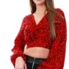 Ax Paris Red Animal Printed Front Knot Crop Top -Noisy May Shop 20531