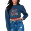 Daisy Street Navy Marl Cropped Printed Sweater -Noisy May Shop 20594