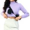 Glamorous Pale Lilac Cropped High Neck Knit Jumper -Noisy May Shop 21119