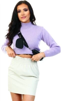 Glamorous Pale Lilac Cropped High Neck Knit Jumper