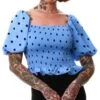 Brave Soul Blue Polka Dots Smock Top -Noisy May Shop 22027