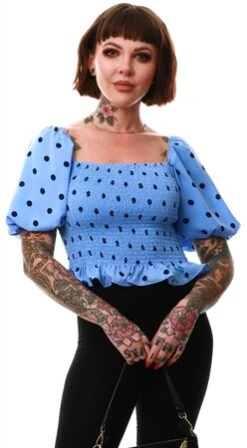 Brave Soul Blue Polka Dots Smock Top