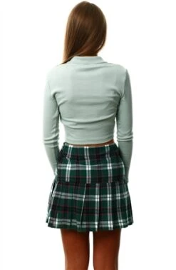 Only Aqua Gray Long Sleeve Cropped Polo Top -Noisy May Shop 23398 3