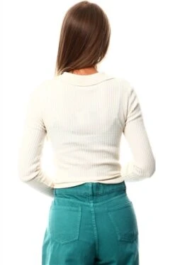 Brave Soul Cream Ribbed Button Jumper -Noisy May Shop 23846 3