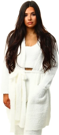 Urban Bliss Cream Fluffy Longline Belted Cardigan