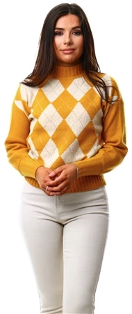 Only Yellow Check Highneck Pullover Knit
