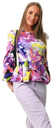 Girl In Mind Blue / Pink Print Leanna Balloon Sleeve Peplum Top