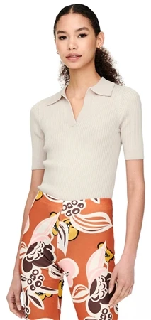 Only Beige / Pumice Stone Short Sleeved Polo Knitted Pullover