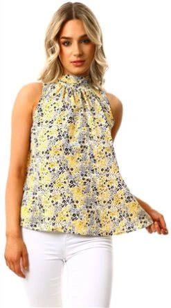 Girl In Mind Yellow Animal Paris Tie Back Halterneck Top