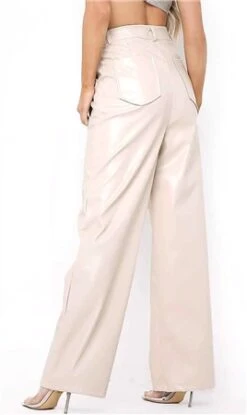 Missy Empire Stone Emily Pu Wide Leg Trousers -Noisy May Shop 25156 3
