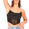 Saint Genies Black Satin Drape Front Mesh Detail Corset Top -Noisy May Shop 25166