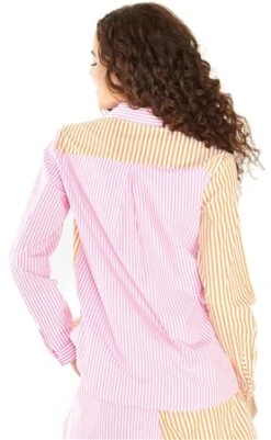 Glamorous Orange Pink Stripe Loose Oversized Shirt -Noisy May Shop 25198 3