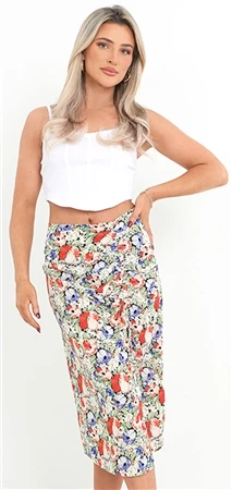 Brave Soul Floral Print Split Hem Detail Midi Skirt