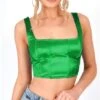 Saint Genies Green Robyn Satin Square Neckline Crop Top -Noisy May Shop 25664