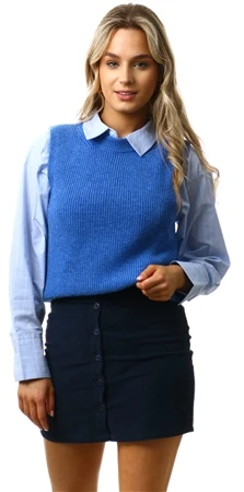 Brave Soul Navy Button Through High Waisted Corduroy Skirt