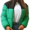 Brave Soul Jade/Black Colour Block High Neck Puffer Jacket