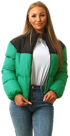 Brave Soul Jade/Black Colour Block High Neck Puffer Jacket