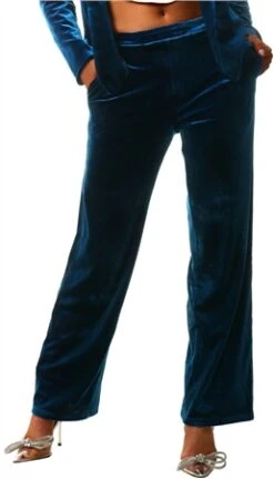 Vila Federal Blue Velour Straight Trousers