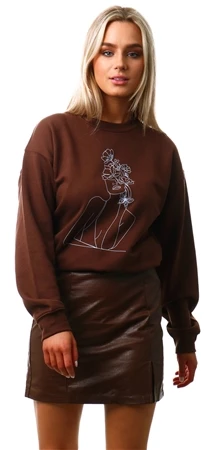 Missi London Chocolate Abstract Printed Crew Sweater