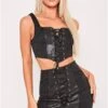 Saint Genies Black Eirian Jacquard & Faux Leather Lace Up Mini Skirt -Noisy May Shop 26692