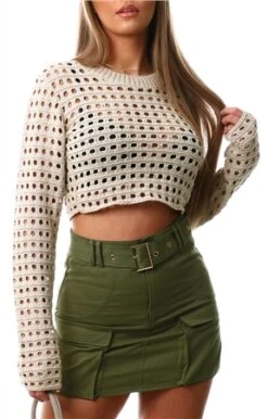 Missy Empire Beige Crop Knit Top -Noisy May Shop 26785 1