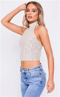Saint Genies Nude Halterneck Sequins Top -Noisy May Shop 27023 2