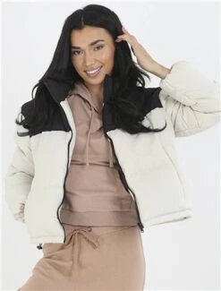 Brave Soul Stone / Black Colour Block Puffer Jacket -Noisy May Shop 27024 2