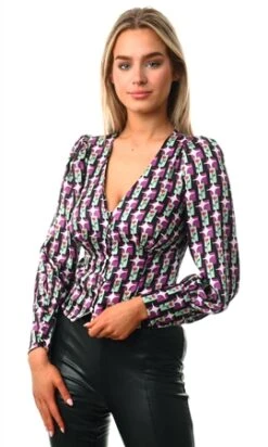 Glamorous Geo Tulip Print Long Sleeve Blouse