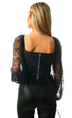 Saint Genies Black Velvet / Lace Long Sleeve Top -Noisy May Shop 27043 3
