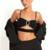Motel Black Elenia Buckle Detail Crop Top -Noisy May Shop 27124
