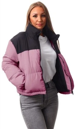 Brave Soul Mesa Rose/Black Colour Block Puffer Jacket