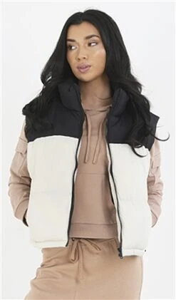 Brave Soul Stone/Black Contrast Colour Block High Neck Gilet -Noisy May Shop 27187 2