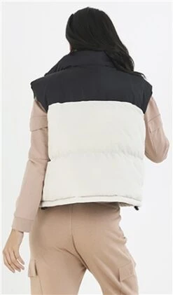 Brave Soul Stone/Black Contrast Colour Block High Neck Gilet -Noisy May Shop 27187 3