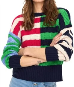 Only Navy Blazer / Kelly Green Liana Stripe O-Neck Pullover -Noisy May Shop 27402 1