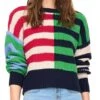 Only Navy Blazer / Kelly Green Liana Stripe O-Neck Pullover -Noisy May Shop 27402