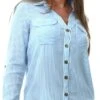 Veromoda White/Blue Collar Buttoned Cuffs Sleeves Shirt -Noisy May Shop 27496