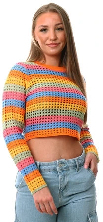 Noisy May Sun Kissed Coral Multi-Coloured Knitted Pullover
