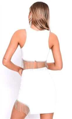 Saint Genies White Diamante Fringe Asymmetric Mini Skirt -Noisy May Shop 27519 3
