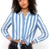 Only Cloud Dancer / Wide Strip Lecey Tie Detail Shirt -Noisy May Shop 27572