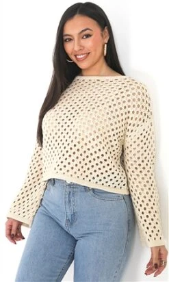Brave Soul Stone Mesh Knitted Jumper With Flared Sleeves -Noisy May Shop 27737 2